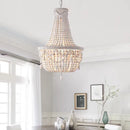 Axyaa Rustic Wood Bead Chandelier LED Round Dining Lamp Boho Bedroom Ceiling Light