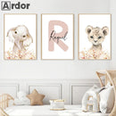 Nordic Elephant Lion Jungle Animals Nursery Canvas Print Set by Axyaa