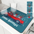 Axyaa Christmas Dish Drying Mat - Heat Resistant Non-slip Kitchen Counter Pad