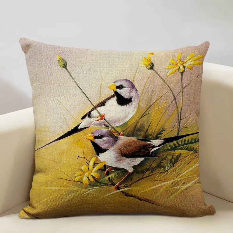 Axyaa Bird Parrot Sofa Cushion Cover 45x45cm Linen Pillowcase for Home & Hospitality
