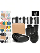 Axyaa 28pcs Plastic Tableware Set: Plate, Bowl, Cup, Cutlery - Reusable for Home, Hotel, Party