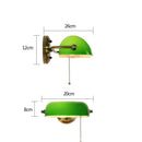 Axyaa Green Glass Bankers Wall Light with Pull Chain Switch