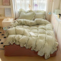 Axyaa Cream Lace Girl Powder Grid Korean Double-Layer Quilt Cover Set