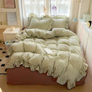 Axyaa Cream Lace Girl Powder Grid Korean Double-Layer Quilt Cover Set