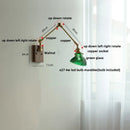 Axyaa Nordic Green LED Wall Sconce, Swing Arm Pull Chain Switch, Walnut Wood Mirror Light