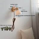Axyaa White Ceramic LED Wall Lights with Pull Chain Switch on Modern Wood Base