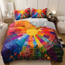 Axyaa Rainbow Sunrise Flower Field Duvet Cover Set - 3 pieces