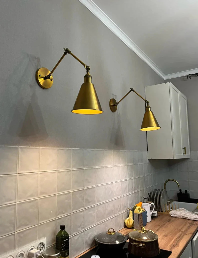 Axyaa Retro Adjustable Iron Wall Lamp Sconce, Industrial Black Brass Indoor Light.