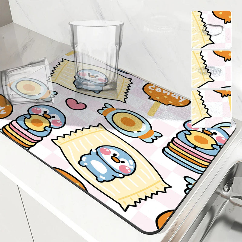 Axyaa Cartoon Dragon Kitchen Drying Mat - Anti-slip & Absorbent Drain Pad