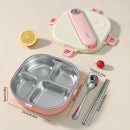 Axyaa Stainless Steel Square Lunch Box with Cutlery, 3/4 Compartments, Large Capacity