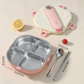 Axyaa Stainless Steel Square Lunch Box with Compartments and Cutlery