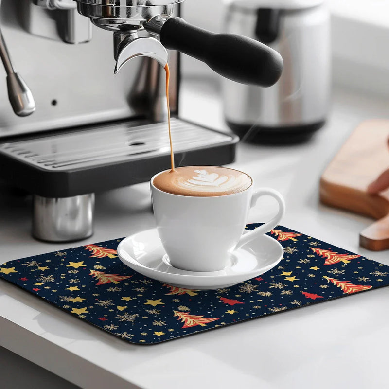 Christmas Tree Snow Stars Drying Mat - Non-Slip Absorbent Kitchen Placemat by Axyaa