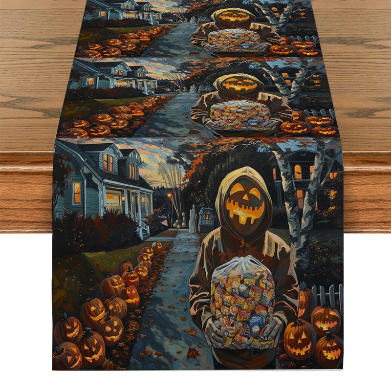 Axyaa Pumpkin Head Candy Figure Table Runner for Farmhouse Decor