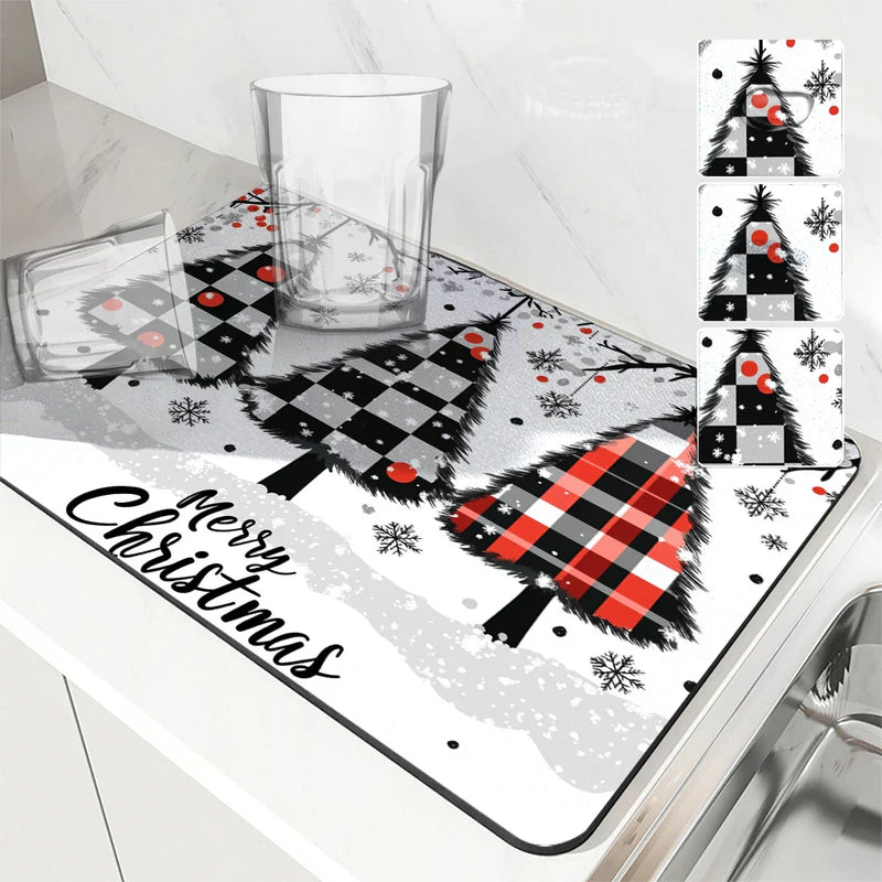 Axyaa Christmas Tree Fir Absorbent Draining Mat for Quick Drying in Kitchen and Bathroom