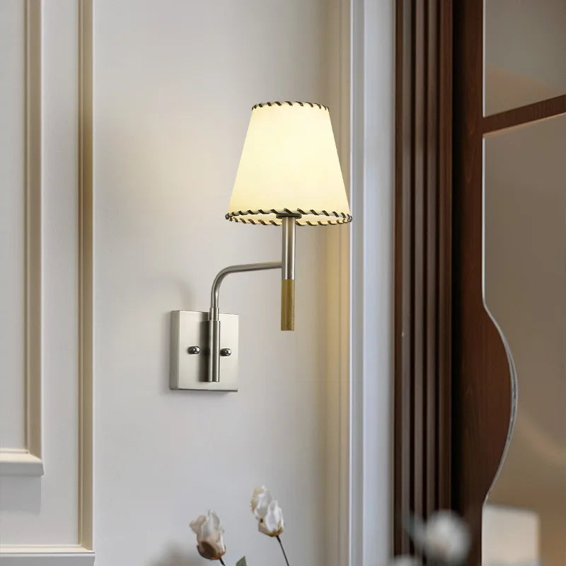 Axyaa White Cloth LED Wall Lamp with Changeable Silver Metal Sconce
