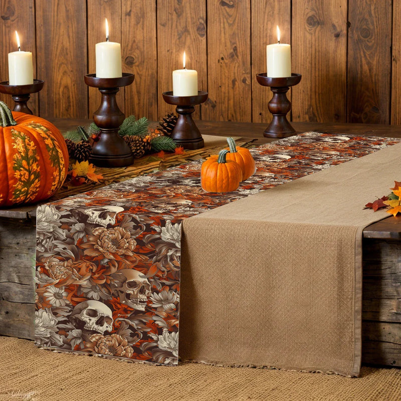 Axyaa Flower Skull Table Runner for Festive Dining Decor