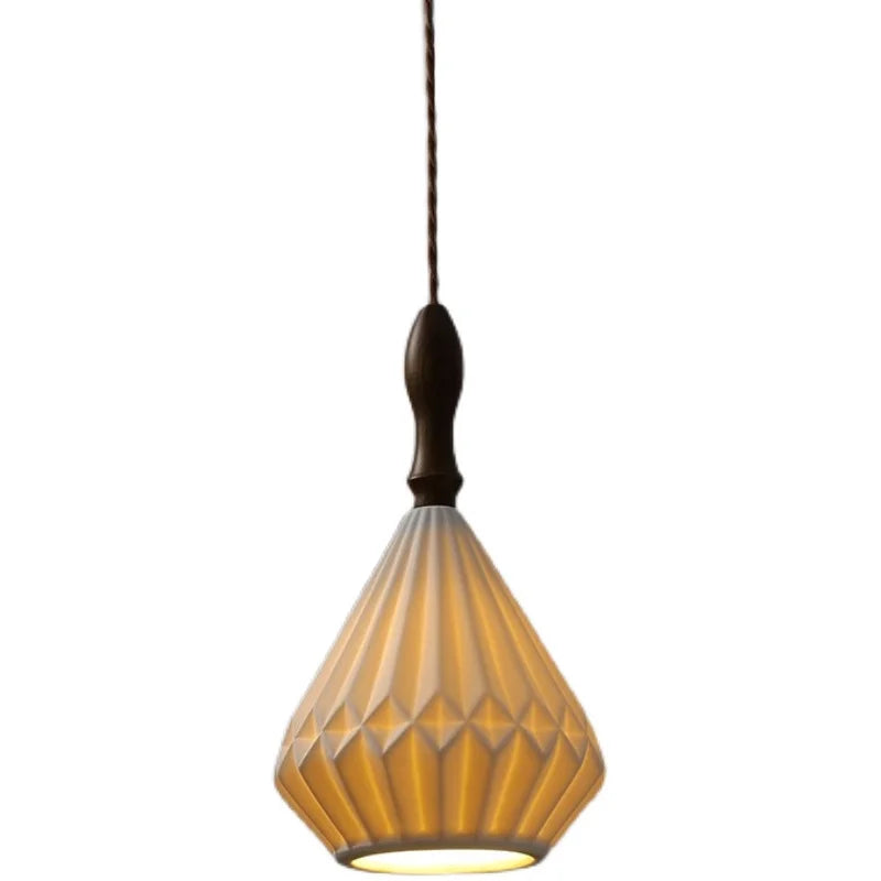 Axyaa Nordic LED Pendant Lights Ceramic Wood Hanging Lamp for Home Decor