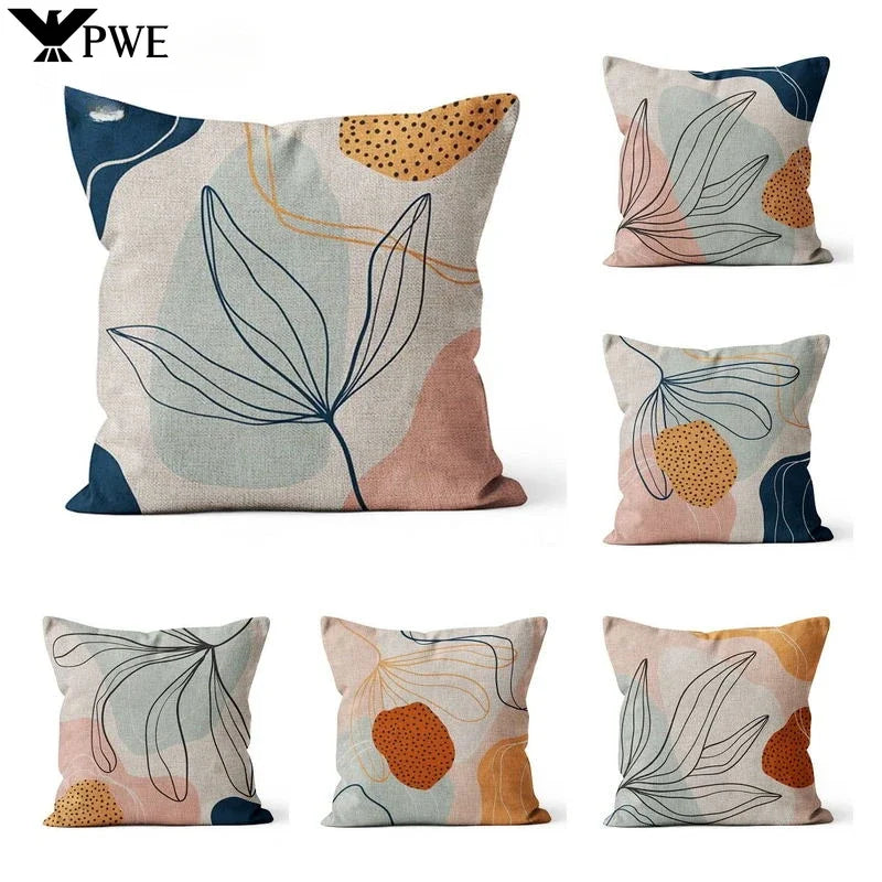 Axyaa Beige Linen Flower Cushion Cover 45x45cm Home Decor Pillow Case