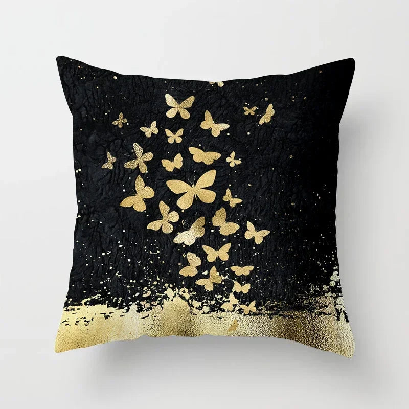 Axyaa Black Gold Elk Tree Bird Butterfly Printed Pillowcase for Living Room Home