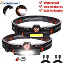 Axya Super Bright Headlamp: USB Rechargeable, Waterproof, Powerful COB+LED Headlight