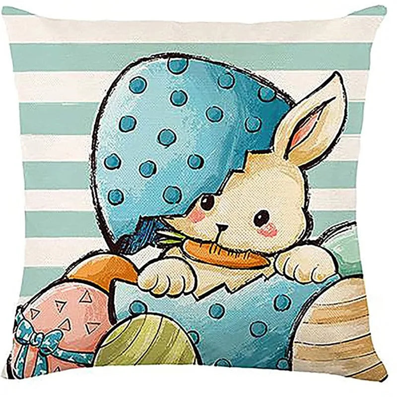 Axyaa Easter Decor Pillow Cover: Dwarf Bunny & Egg Print Farmhouse Sofa Cushion