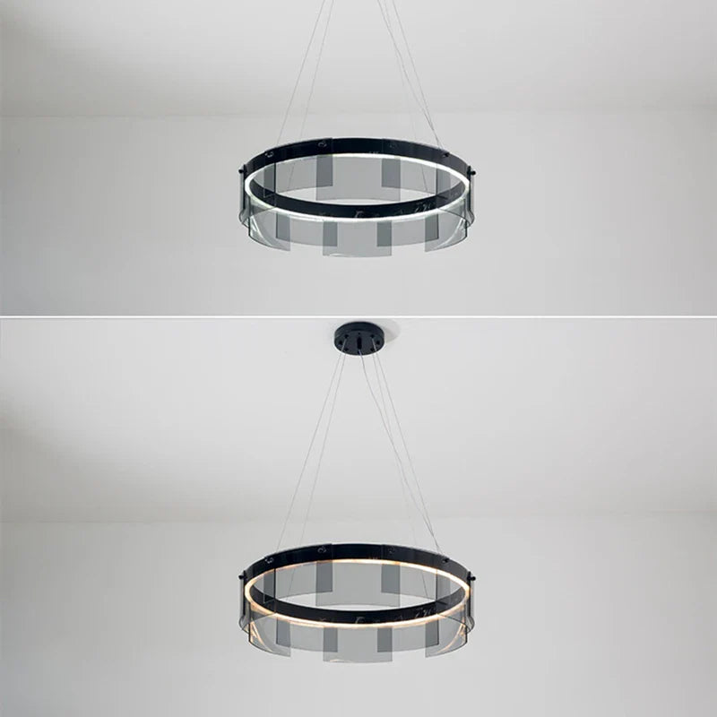 Axyaa Stratos Glass Circle LED Pendant Light: Luxury Ceiling Chandelier for Kitchen Island