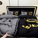 Axyaa Black Grey Color Blocking Crown Letter Duvet Cover Set for Queen King Size