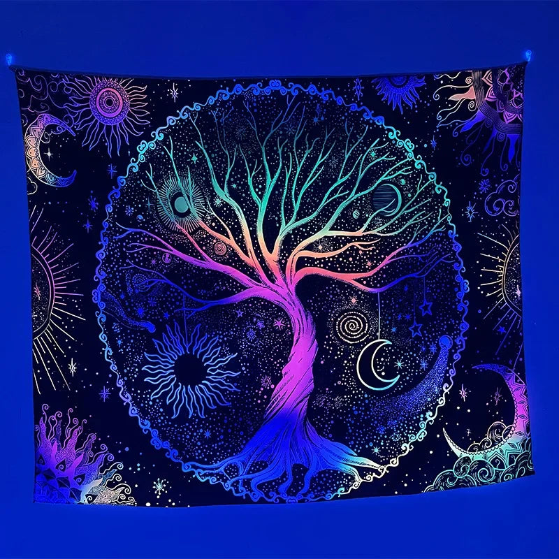 Axyaa Psychedelic Tree of Life Fluorescent Tapestry UV Wall Hanging