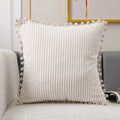 Axyaa Corduroy Pompom Cushion Cover for Sofa, 45x45 Thick Tripe Pillow