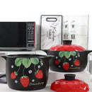 Axya Ceramic Strawberry Casserole Soup Pot - Red Round Kitchenware