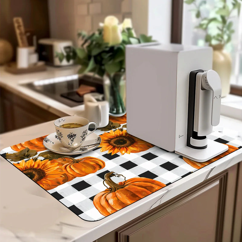 Axyaa Thanksgiving Coffee Cup Drying Mat Non-slip Diatoms Absorbent Kitchen Counter Drain Mats