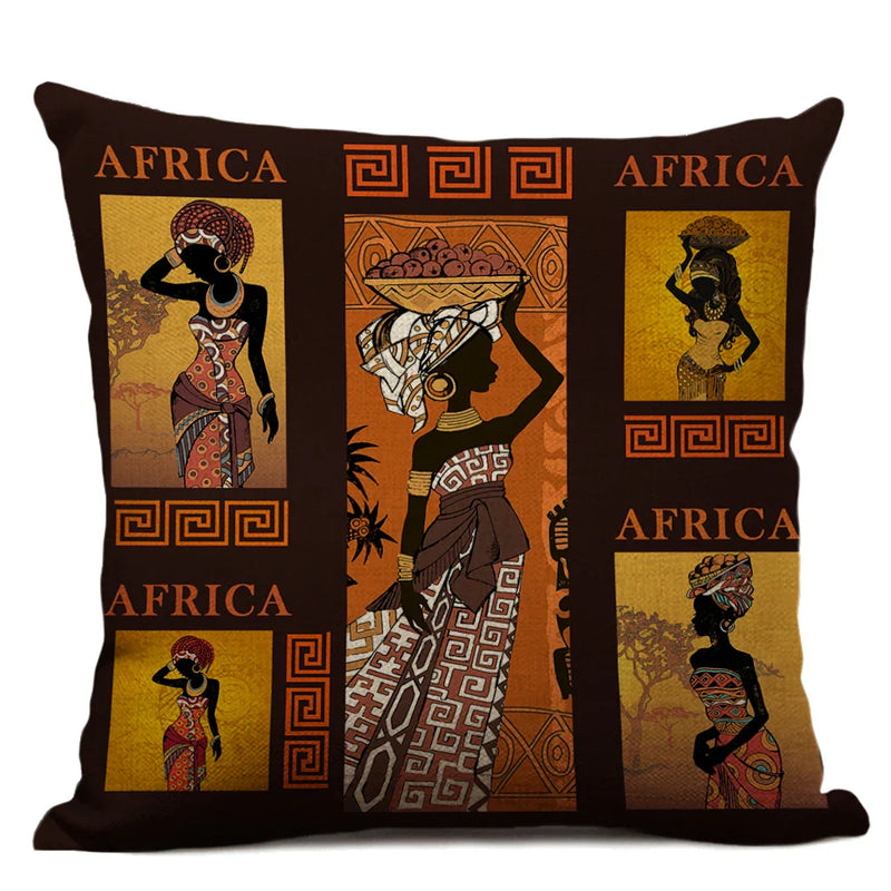 Axyaa African Dancer Linen Cushion Cover in Exotic Style Art Impression