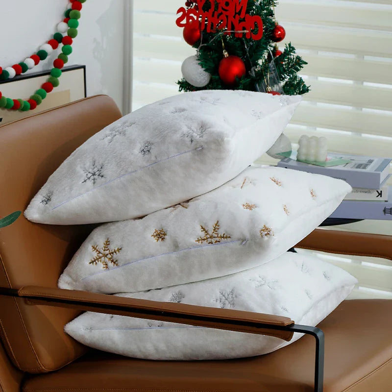 White Gold Snowflake Cushion Cover 45x45cm - Axyaa Home Decor - Christmas Theme