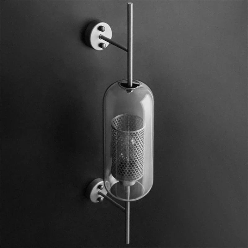Axyaa Retro Glass Wall Lamp for Living Room, Bedroom, Restaurant, Study - Industrial Wind Grid Style