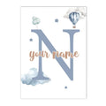 Nordic Bear Airplane Cloud Custom Name Poster Axyaa Kids Room Wall Art