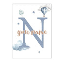 Nordic Bear Airplane Cloud Custom Name Poster Axyaa Kids Room Wall Art