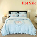 Axyaa Pink Embroidery Bedding Set Double King Queen Size with Duvet Cover & Sheets