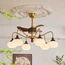 Axyaa Mid-Century Ceiling Fan with Wooden Glass Chandelier & Remote Control