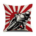 Retro Motorcycle Girls Linen Pillow Cover by Axyaa