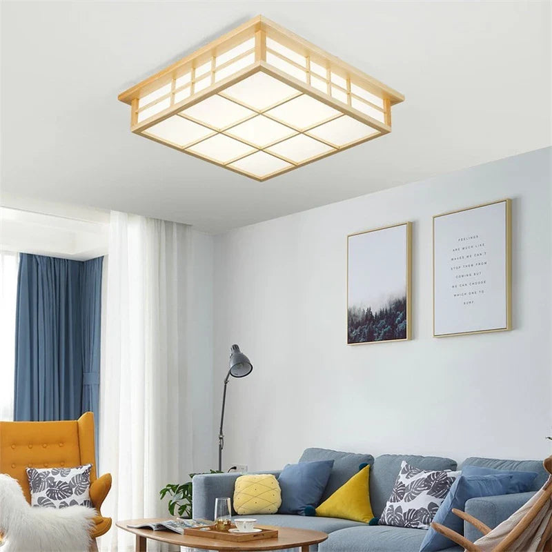 Axya Wooden Square LED Ceiling Light for Modern Living Room or Kitchen