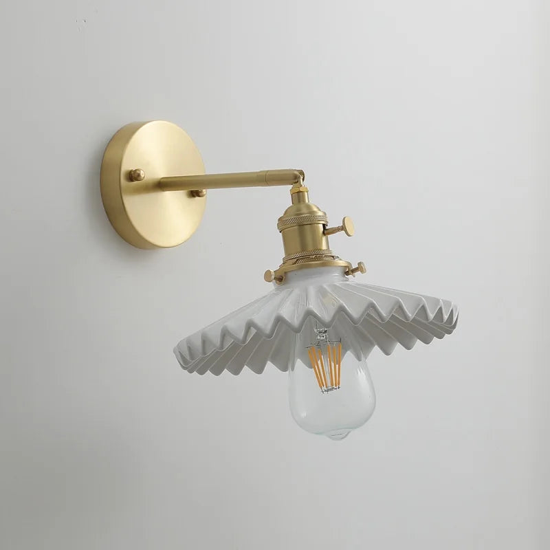 Axyaa Ceramic LED Wall Lamp with Pull Chain Switch - Modern White Black Copper Mirror Light