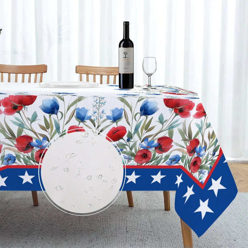 Axyaa Waterproof Rectangular Tablecloth for Coffee Table - Independence Day Flower Print