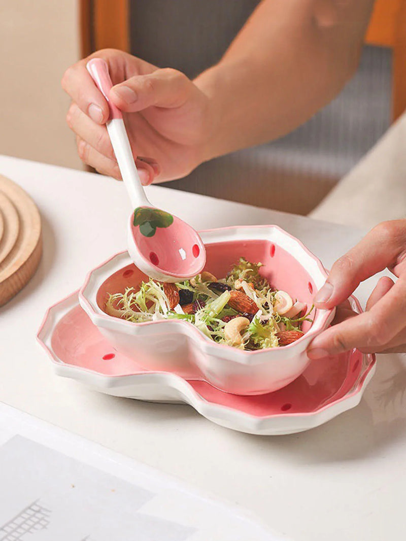Axyaa Strawberry Girl Heart Tableware Set - Bowl, Spoon, Plate