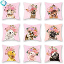 Floral Animal Painting Pillowcase Pink Cat Dog Llama Sofa Cushion Cover Home Decor