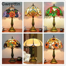 Axyaa Stained Glass LED Table Lamp - Mediterranean Baroque Style Bedroom Light