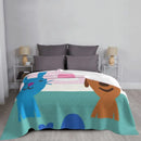Axyaa Dino Dog & Rabbit Plaid Blanket - Furry Warm Faux Fur Throw