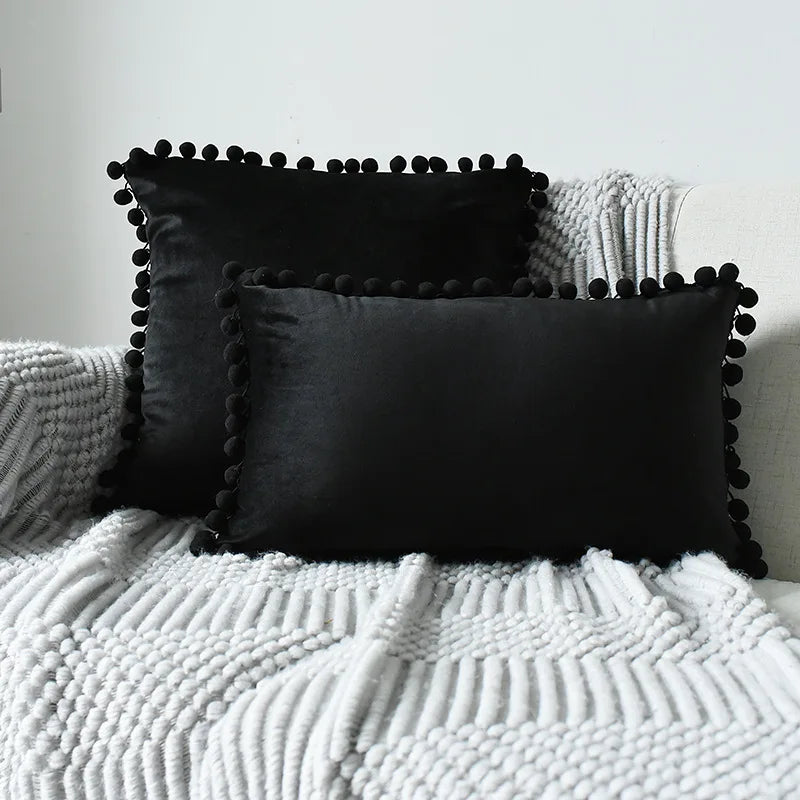 Axyaa Velvet Cushion Cover with Tassels Fringe - Soft Decorative Boho Pillows