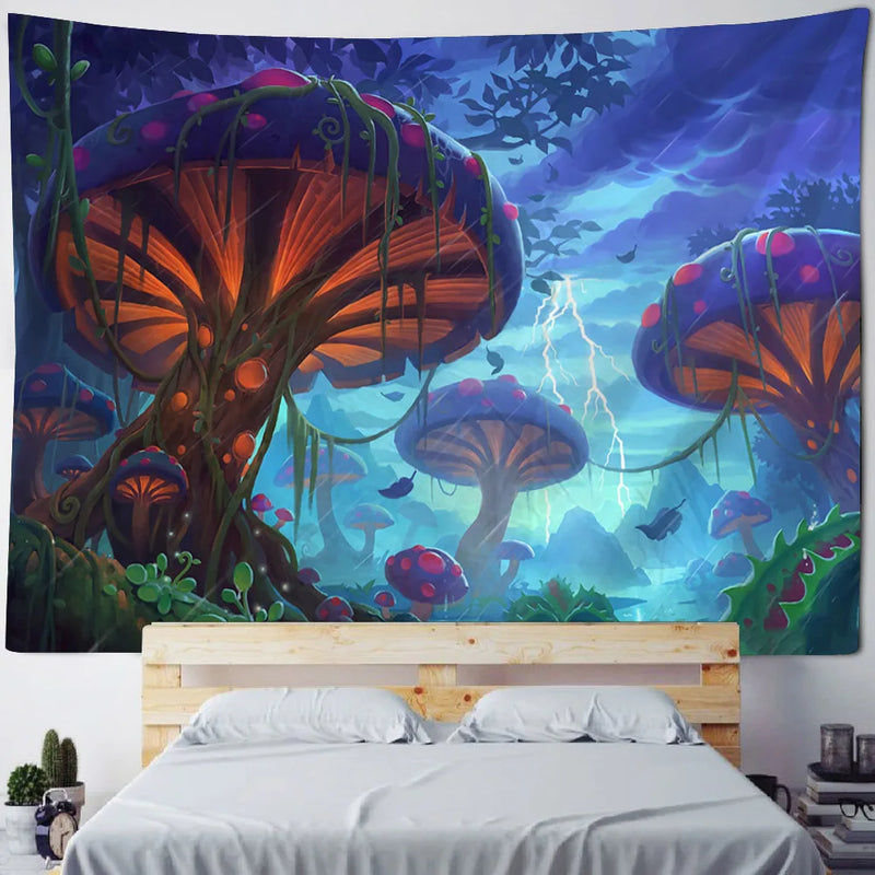 Axyaa Fairy Tale Fantasy Mushroom Tapestry - Boho Kids Room Art Decor