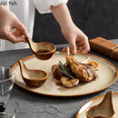Axyaa Ceramic Steak Plate with Handle & Seasoning Dish - Set of 2