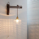 Axyaa Clear Glass LED Wall Sconce with Arm, Black Walnut Wood, Pull Chain - Modern Indoor Lighting